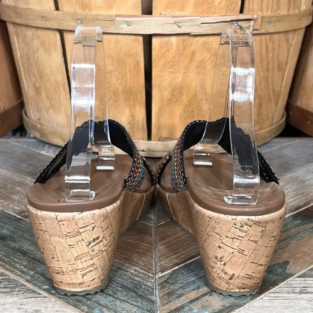 Skechers Cali Beverlee Delighted Multicolor Woven Cork Wedge Sandals Womens 10